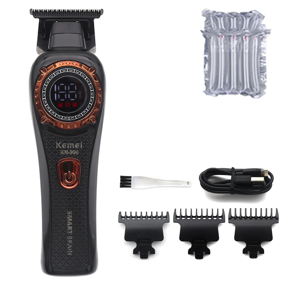 Cortadora de pelo inalámbrica Kemei KM-999 para hombres, cortadora de pelo DLC T-Blade Zero Gapped, Máquina para cortar cabello con acabado eléctrico: Negro