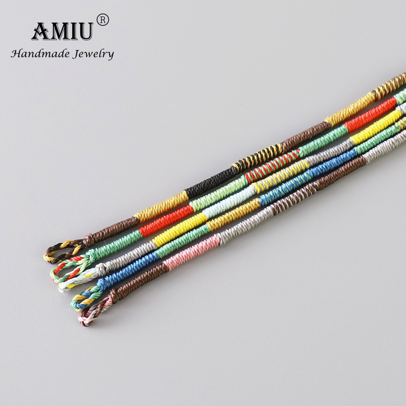 AMIU Handmade Waterproof Woven Wax Thread Wrap Bracelet Simple Rope Knot Bracelet Macrame Bracelet for Men and Women