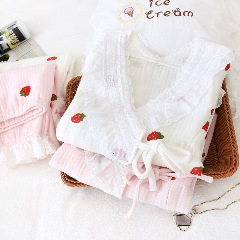 Fdfklak Pink Maternity Pijamas Winter Pregnancy Pajamas 2 Pieces Autumn Cotton Nursing Sleepwear Warm Pregnant Pijama
