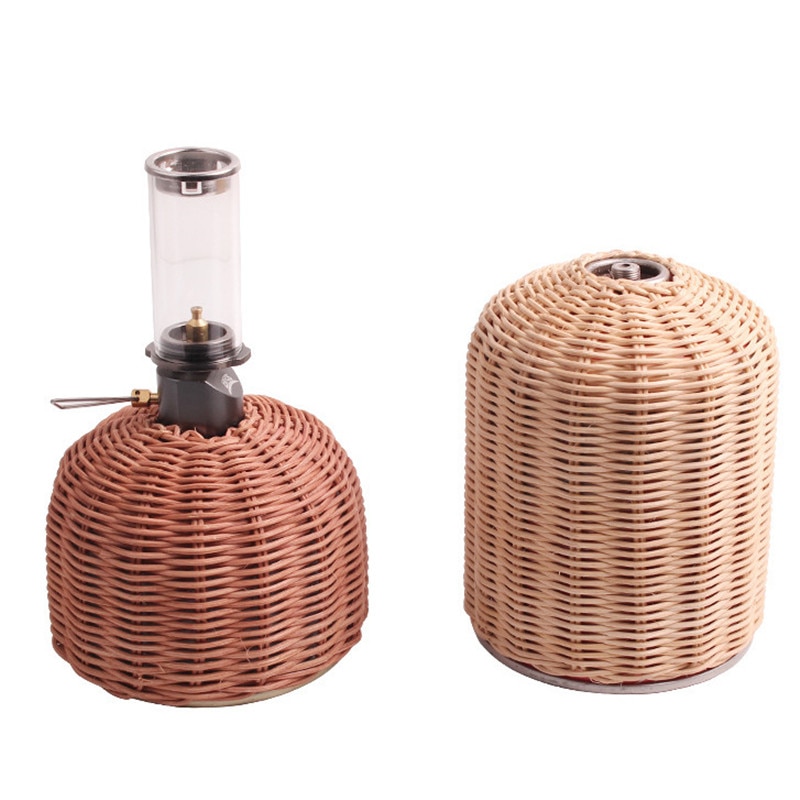 Gas Canister Protective Cover Outdoor Camping 230G Gas Canister Fuel Cylinder Rattan Weave Storage Bag