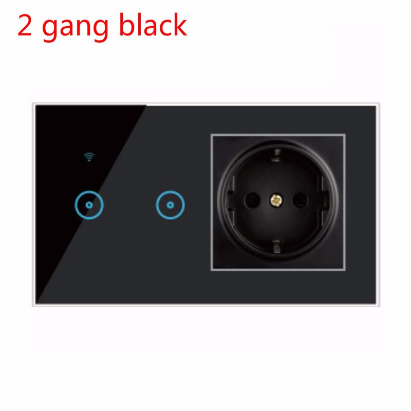 EU Standard Smart Light Switch Panel Wall 1/2/3 Gang wifi Light Switch 90V-240V AC WiFi EU Socket Work with Alexa Google Home: 2 gang black
