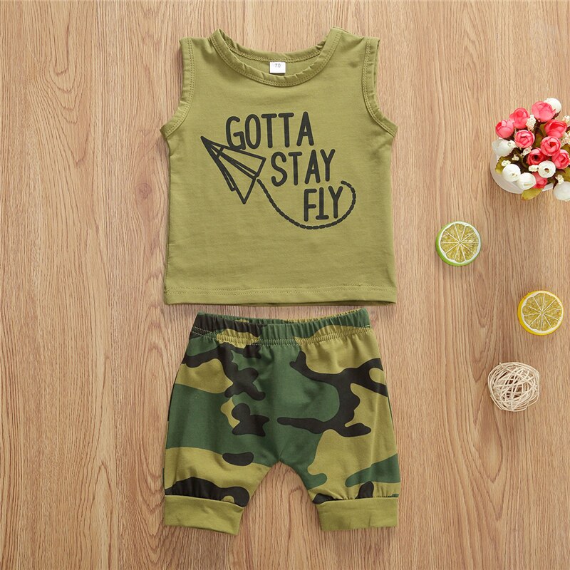 Trend børn baby skjorte camouflage bukser sommer løst sæt uden ærmer afslappet løstsiddende outfits sportstøj