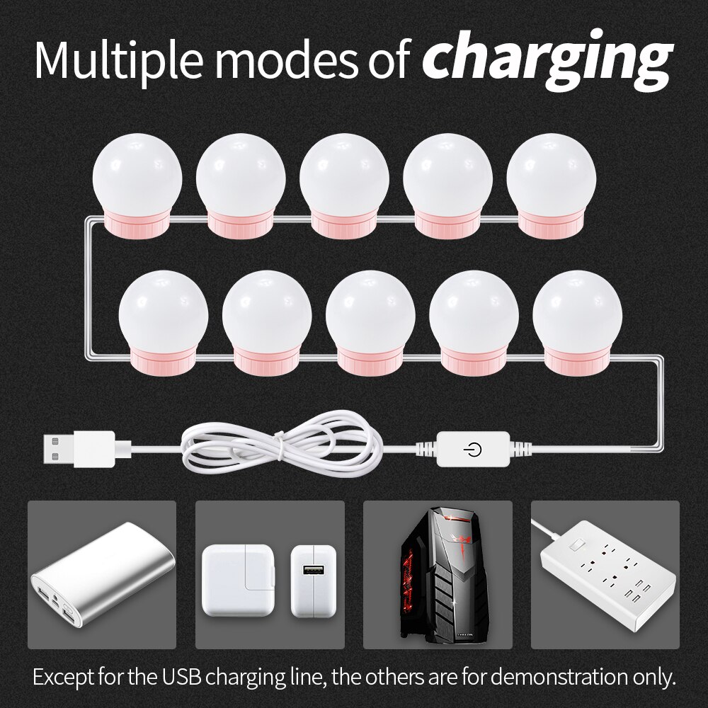 Mirror LED Dressing Light Bulb Vanity Table Light LED Makeup Mirror Lamp Hollywood USB LED Wall Lamp Stepless Dimmable Lighting