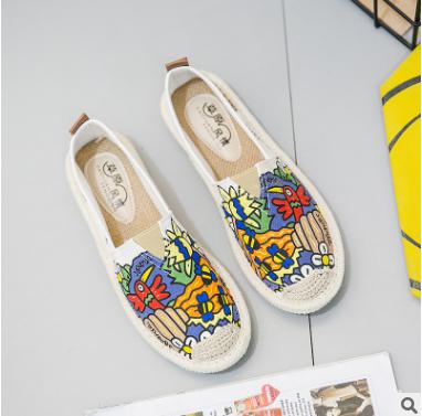 Primavera señoras Slip On mocasines estampados pescador zapatos mujeres pisos pintado lona Zapatos mujer Alpargatas zapato transpirable: Rojo / 36