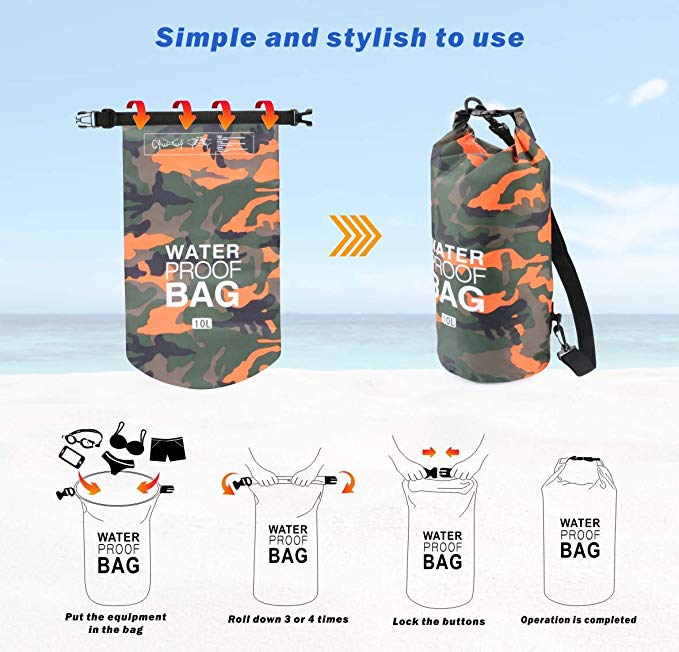 PVC Waterproof Dry Bag 10L 20L Camo Outdoor Diving Foldable Man Women Beach Swimming Bag Rafting River Ocean backpack