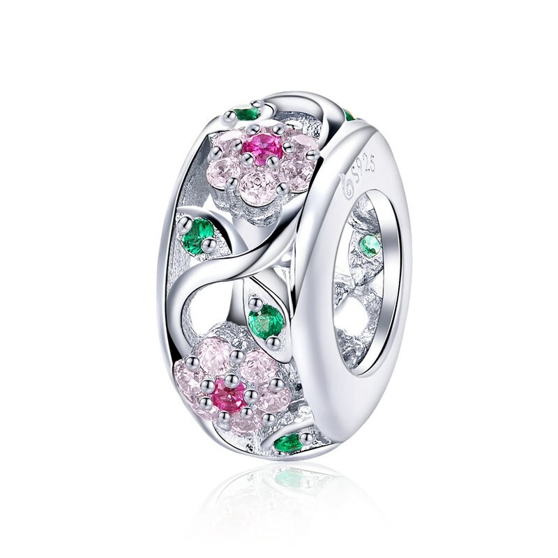 BISAER 925 Sterling Argento di Cristallo Del Fiore della Rosa Del Fiore Del Tulipano Pendenti E Ciondoli Fiore di Magnolia Cerise Perline misura I Braccialetti Gioielli FAI DA TE Che Fanno: EFC039