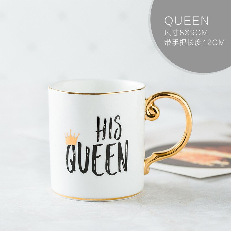 Tasse à café en porcelaine de 350ml, en céramique, couleurs grises, roses, Mr et Mrs, motif blanc, poignée dorée, tasses à thé et lait,: K Style