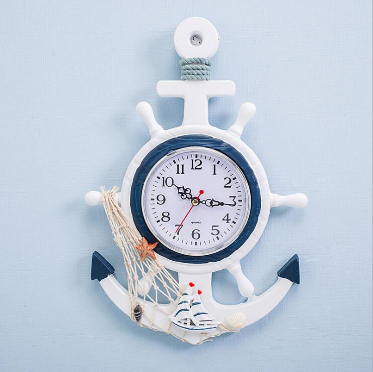 Horloge murale européenne Style marin horloge bois horloge suspendue temps pour la maison bébé chambre décoration navigation bateau ancre: E