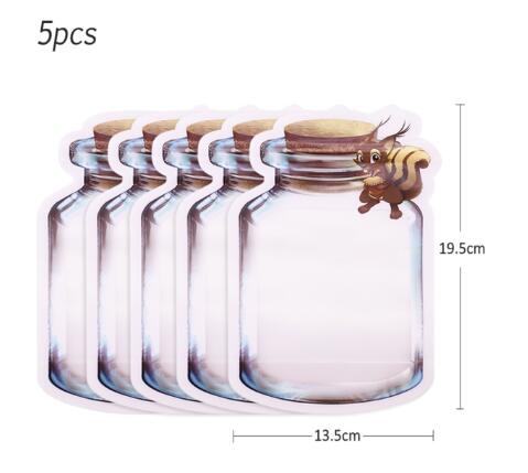 5PCs Reusable Mason Jar Bottles Bags Nuts Candy Cookies Snacks Bag Seal Fresh Food Storage Bag Snacks Zipper Kitchen Organizer: 5pcs M