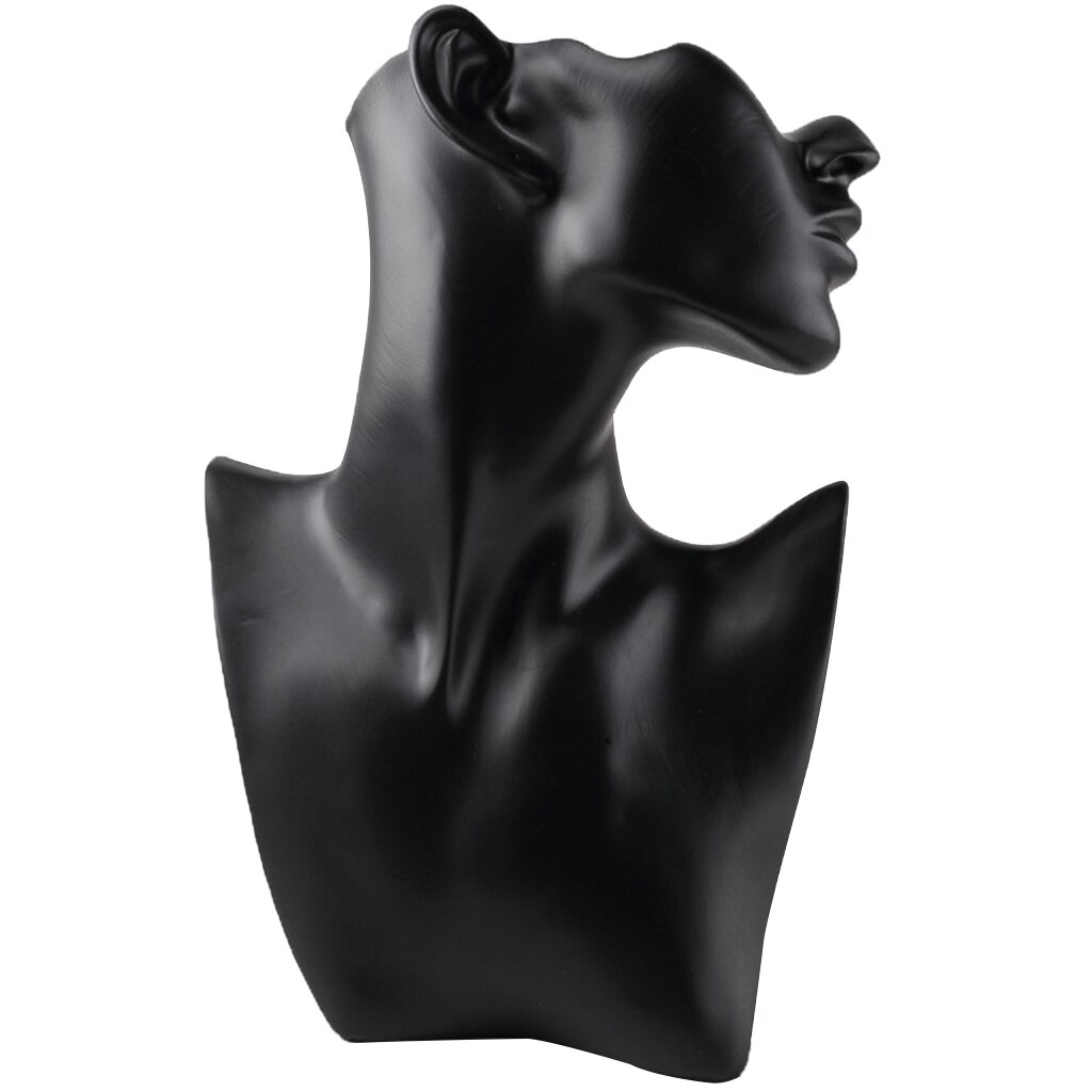 Necklace and Earring Bust Jewelry Display, Resin/Velvet Material, Female Mannequin: M-Black Resin