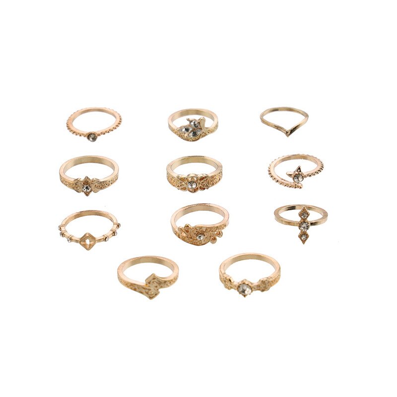LETAPI Vintage Crystal Flower Ringen Voor Vrouwen Retro Geometrische Goud Kleur Knuckle Ring Set Statement Sieraden