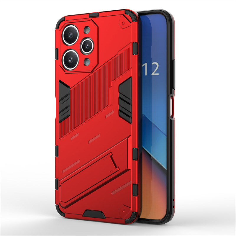 Para Xiaomi Redmi 12 funda para Xiaomi Redmi 12 funda protectora Punk armadura Capa Shell Kickstand funda de teléfono para Xiaomi Redmi 12 4G: Rojo
