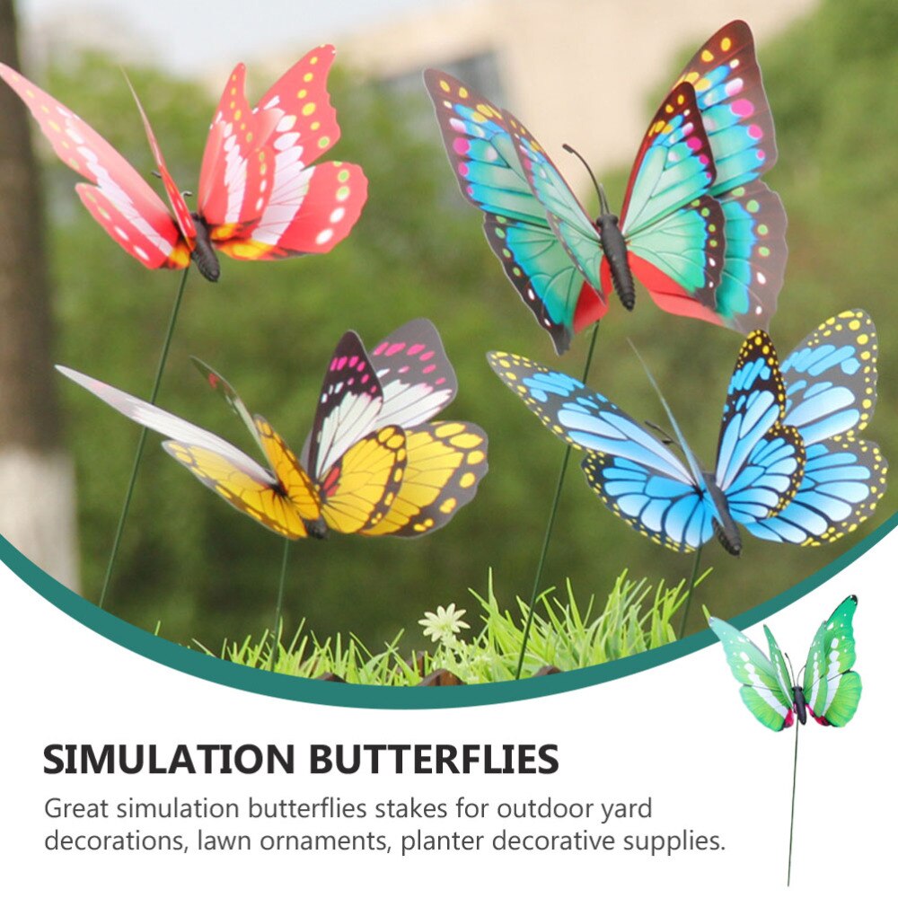 10Pcs Simulation Butterflies Gardening Inserting Rods Lawn Layout Craft Works