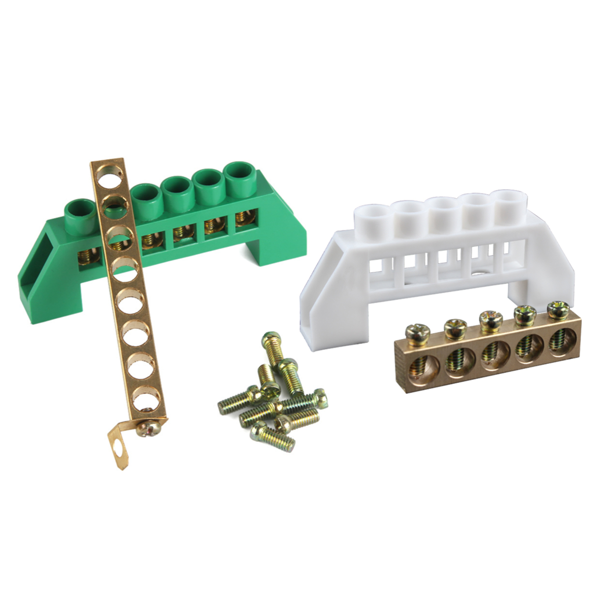 Blue White Green Zero Line 4Pin 6Pin 8Pin 10PiN 12PiN Brass Screw Grounding Bridge Terminal Block Connector Earth And Neutral