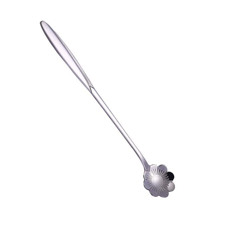 Acier inoxydable cerisier fleur cuillère créativité pétale longue poignée vaisselle mélange café crème glacée cuillères à café Gadgets de cuisine: silver chrysanthemum