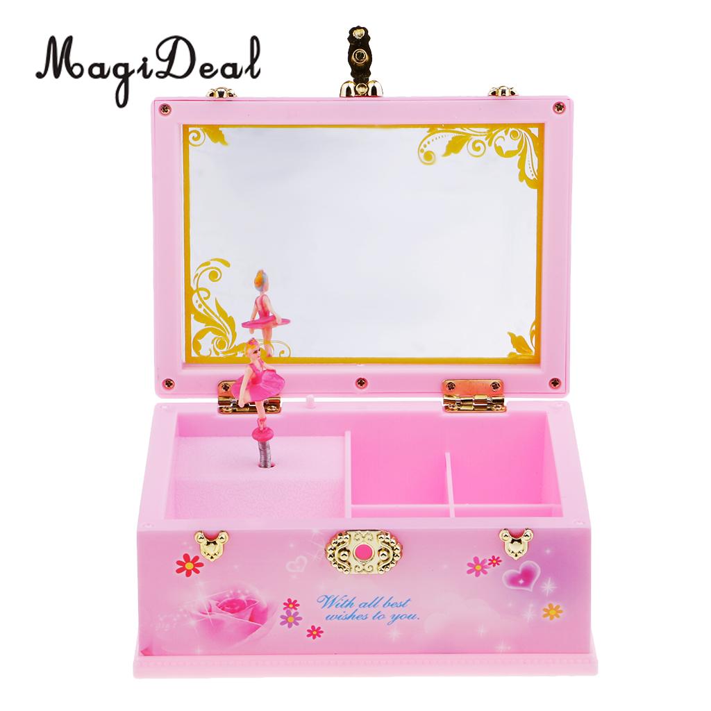 MagiDeal Wind Up Mechanical Rotating Music Box Jewelry Storage Case Chest with Mirror Home Table Ornaments for Girlfriend