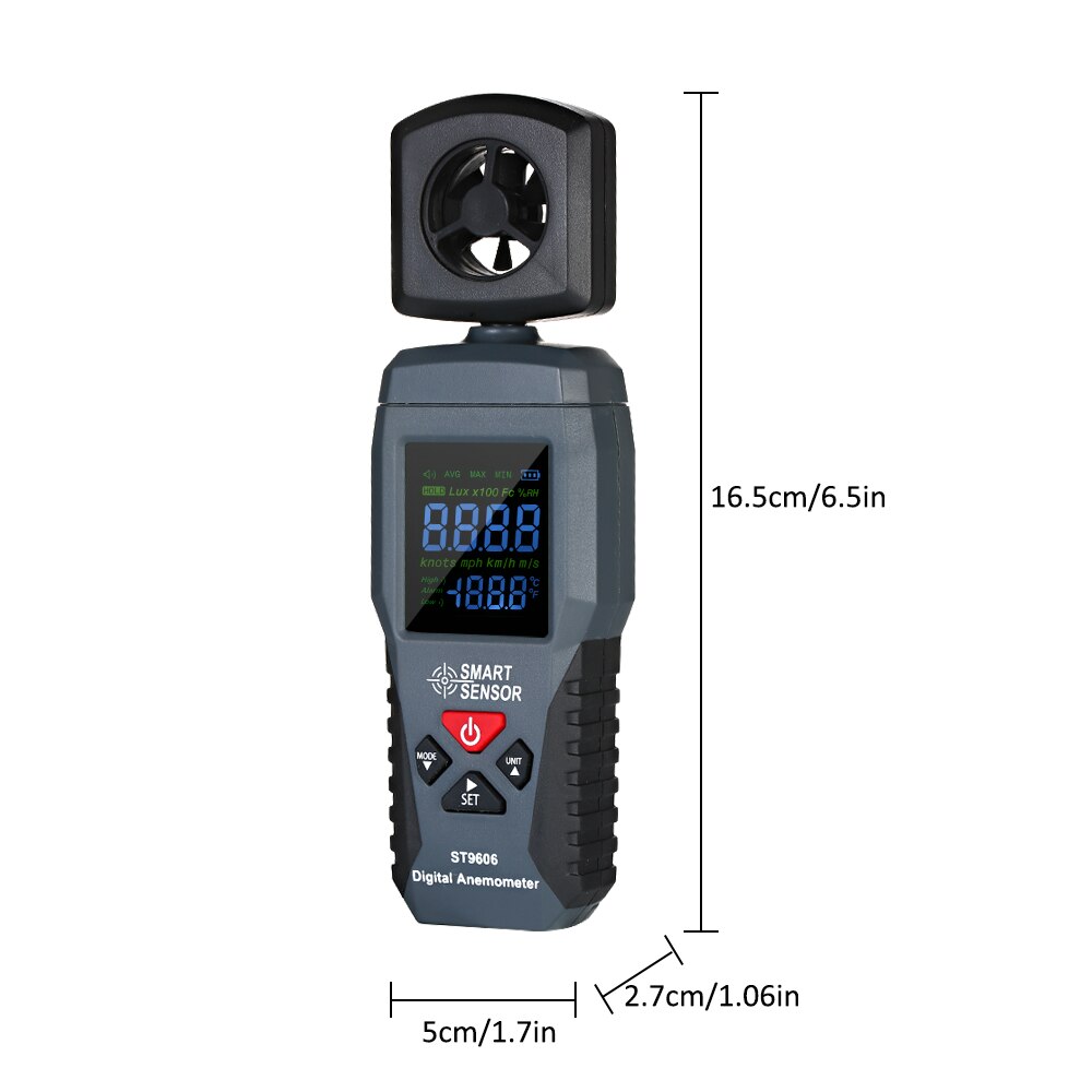SMART SENSOR ST9606 Digital LCD Anemometer Thermometer Portable Wind Speed Measuring Meter Air Velocity Gauge Windmeter Windsurf
