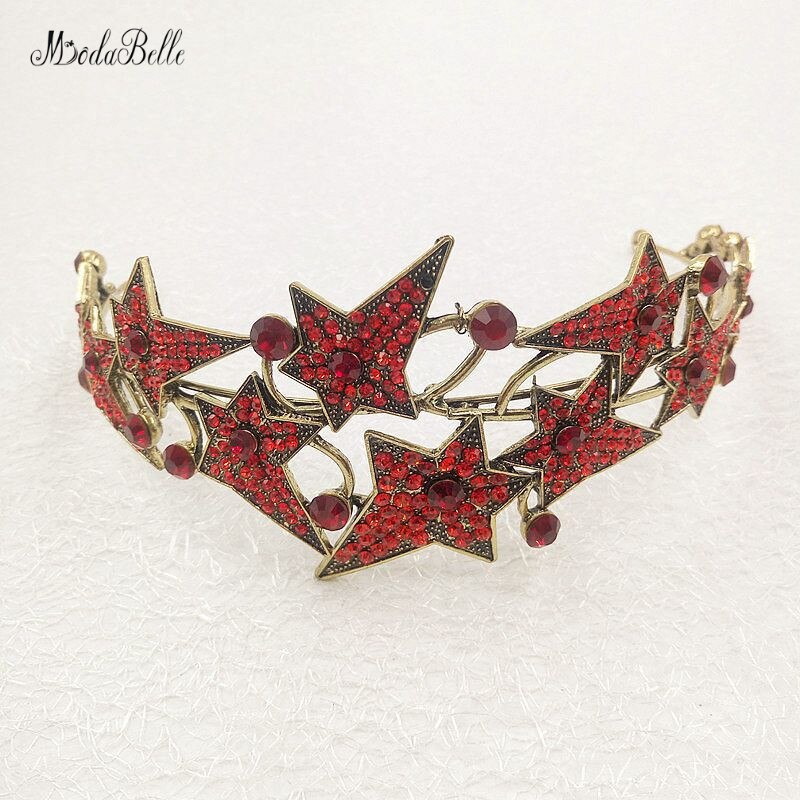 Modabelle nueva corona verde barroca Novia tocado rojo cristal grande reina corona Tocados Para Novia accesorios Para el cabello