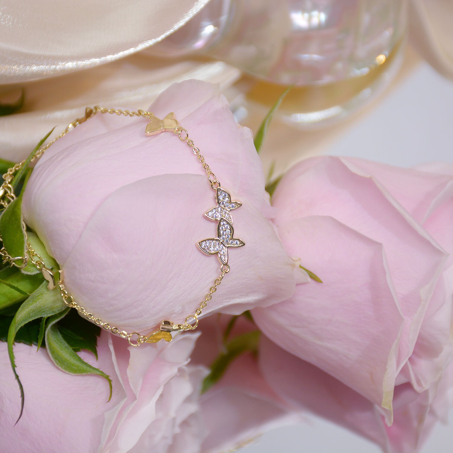 14k gold-plated fine jewelry butterfly micro-inlaid zircon bracelets for women, delicate luxury women's jewelry bracelet