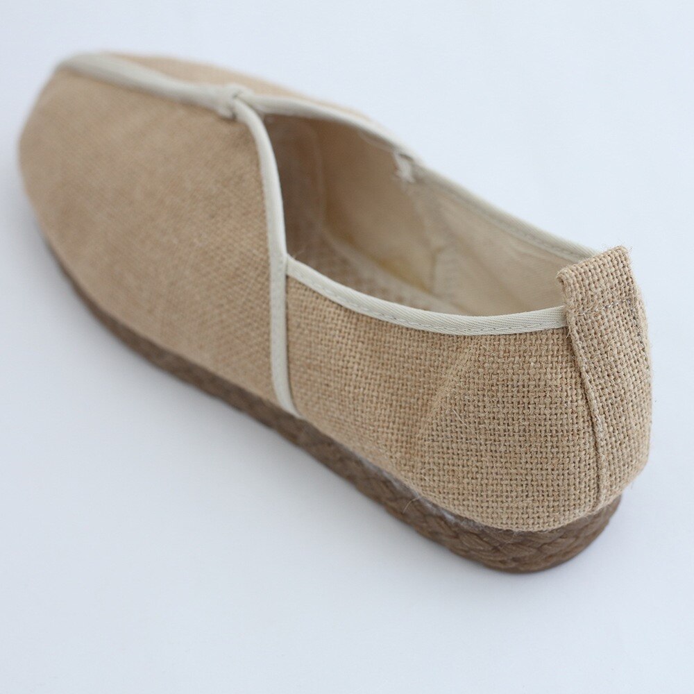 Mocasines de lino hechos a mano para hombre y mujer, alpargatas de color caqui con suela de goma, zapatos de cáñamo Retro Unisex, cómodos y planos sin cordones