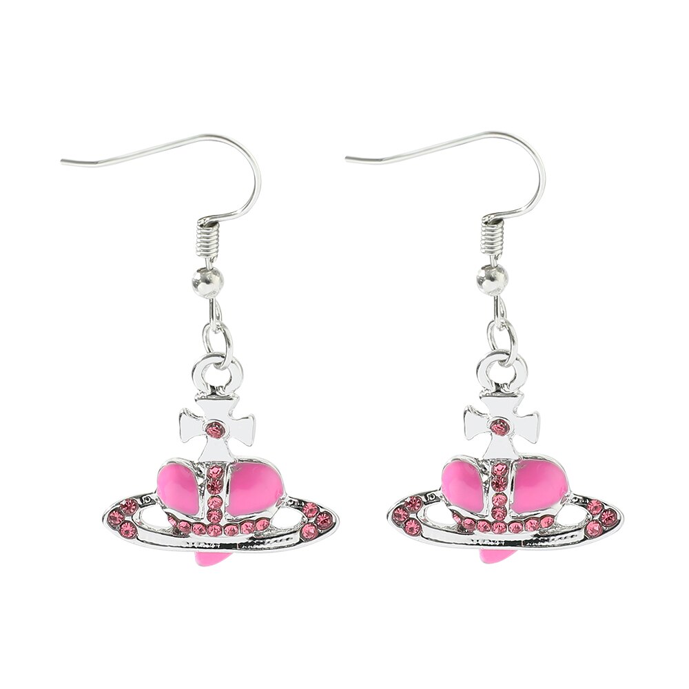 Orecchini a cuore con strass per donna temperamento nero rosso bianco pianeta saturno orecchini regalo gioielli moda: pink