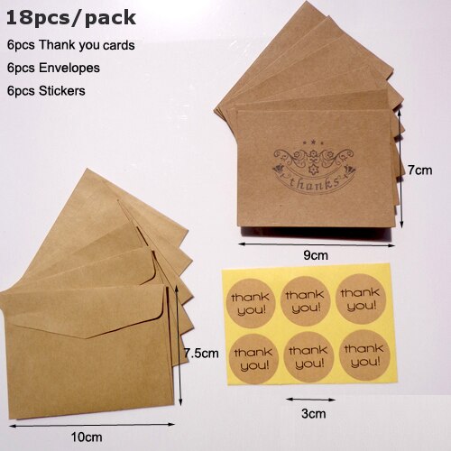 6sets Kraft Thank You Cards with Paper Envelopes Seal Stickers Set Wedding Party Kraft Greeting Message Cards Envelopes Set: Pattern 5 6sets