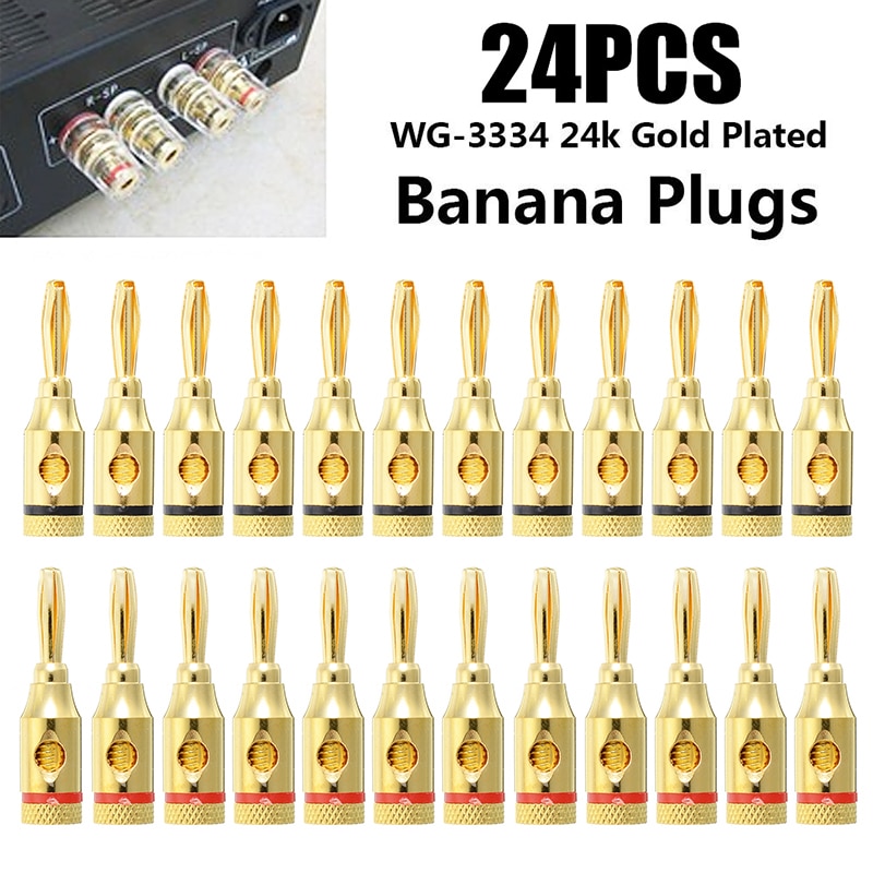 24pcs 4mm 24k Gold-Plated Musical Cable Wire Banana Plug Audio Speaker Connector Plated Musical Speaker Cable Wire Pin Connector