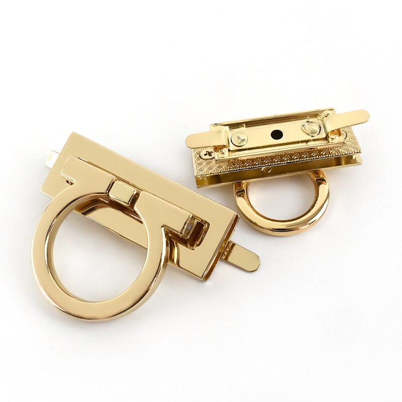 Meetee 2/4Pcs Metal Clasp Turn Twist Lock Handbag Rectangle Closure Decor Buckles DIY Bag Leather Craft Hardware Accessories: 45x17mm-4Pcs / LightGold