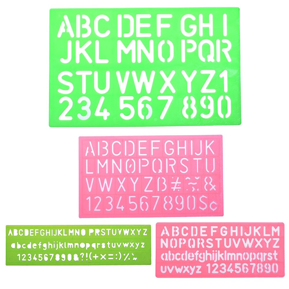 4pcs Assoted Colors Plastic Letter and Alphabet Stencil Sets Drawing Drafting Template