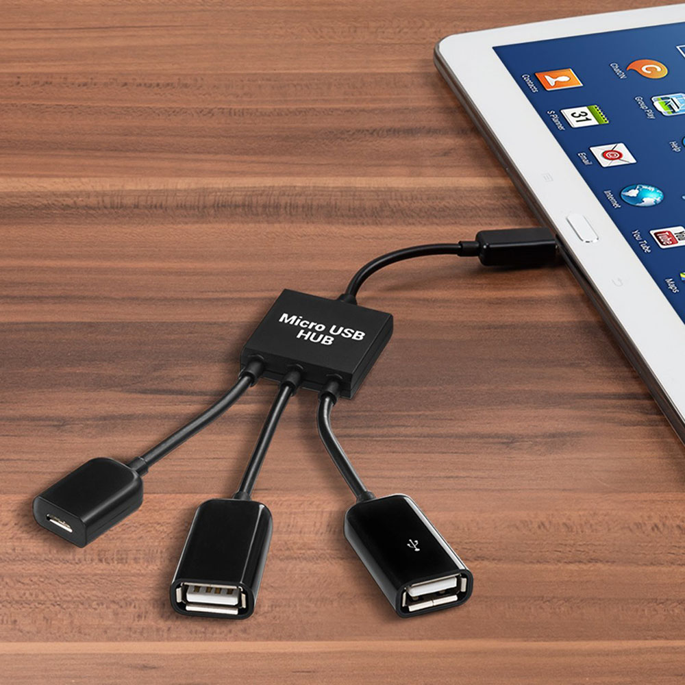 3in1 Micro USB OTG Hub Adapter Voor Smartphone/Tablet Micro USB Splitter Compatibel Met Apple, Samsung, lenovo, Asus