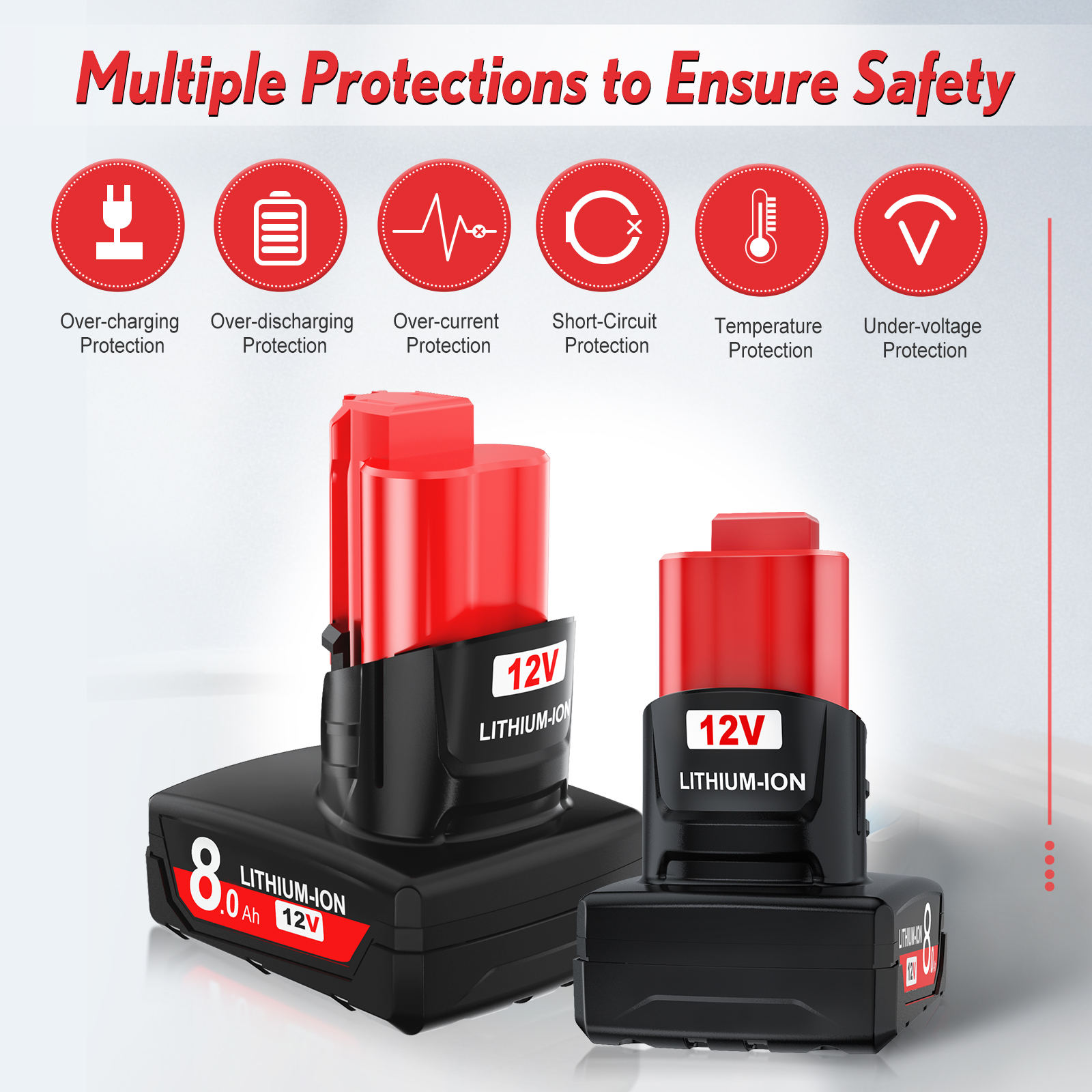 for Milwaukee M12 Battery 12V 7.0AH/8.0AH Replacement Batteries for Milwaukee M12 48-11-2401 48-11-2402 48-11-2411