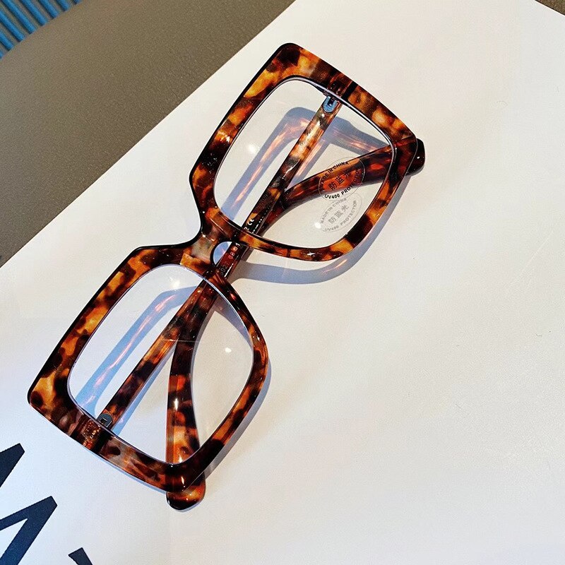 Klare firkantede briller kvinner overdimensjonerte gjennomsiktige optiske briller innfatning kvinnelig vintage anti blått lys brille: Leopard