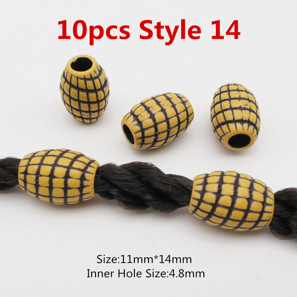 10 stk hår smykker flet ringe dekorationsvedhæng dreadlocks skæg perler ringe imiteret træ plastik perler tilbehør: 10 stk stil 14