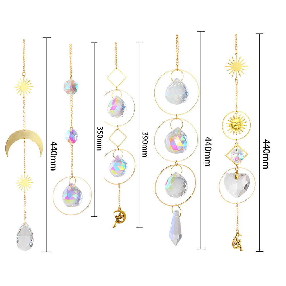 Crystal Wind Chime Star Moon Pendant Geometric Sun Catchers Gold Plated Hanging for Garden Window Wedding Curtain Decor