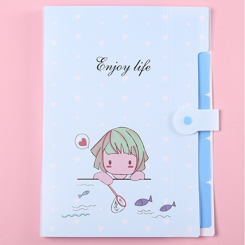 Cartoon A4 Document Organizer Kawaii Expanding File Folder for School File Holder Organizer with Button Closure School Supplies: Sky Blue