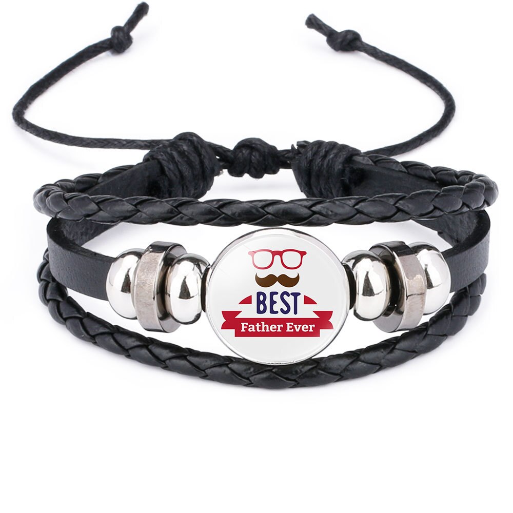Vaderdag Beste Super Dad Hand Geweven Lederen Koord Glas Armband: 9