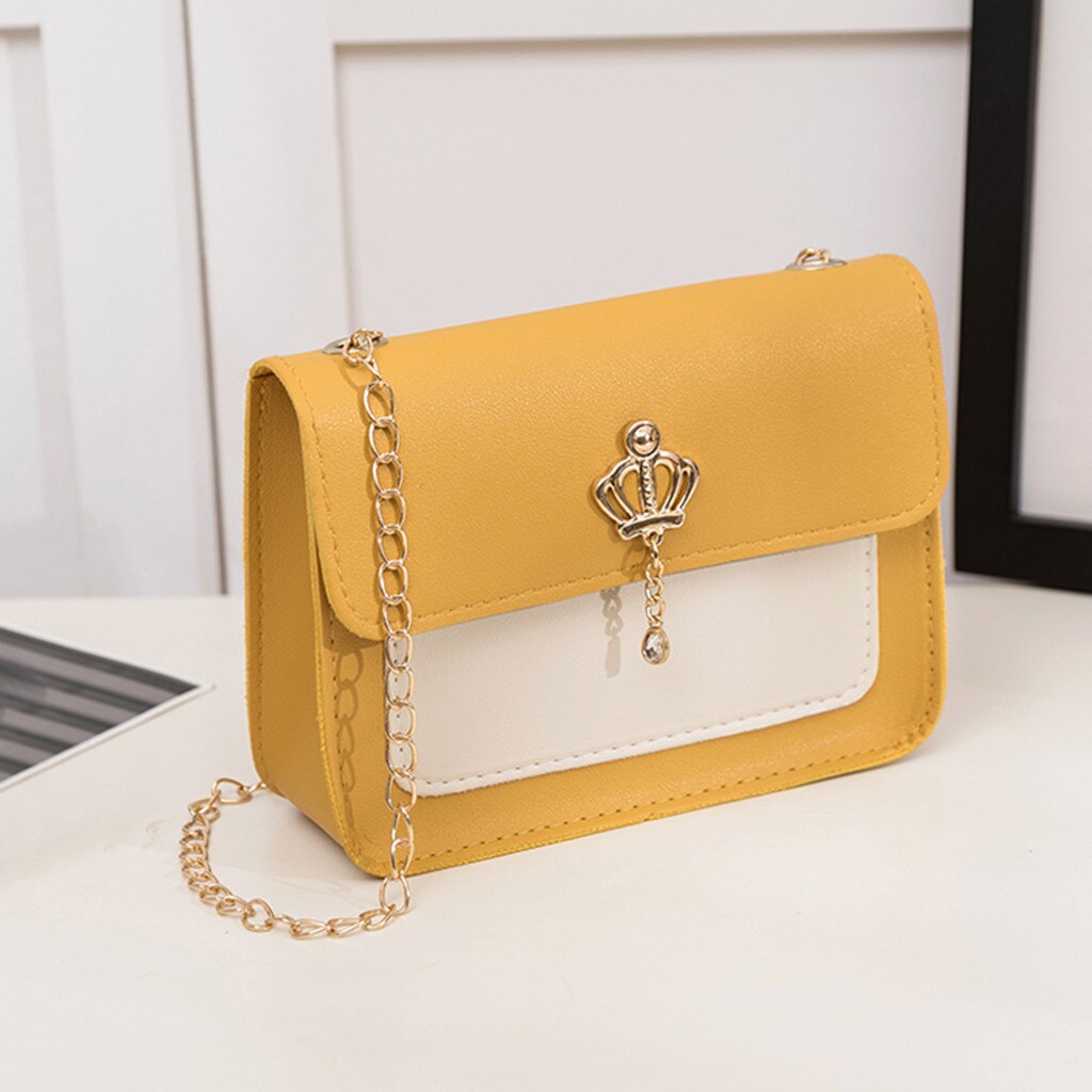Messenger Crossbody Bags Women Bag Casual Handbag Tote Metal Chain Strap Shoulder Bag Girls Brief Flap bolsos Mujer: Yellow