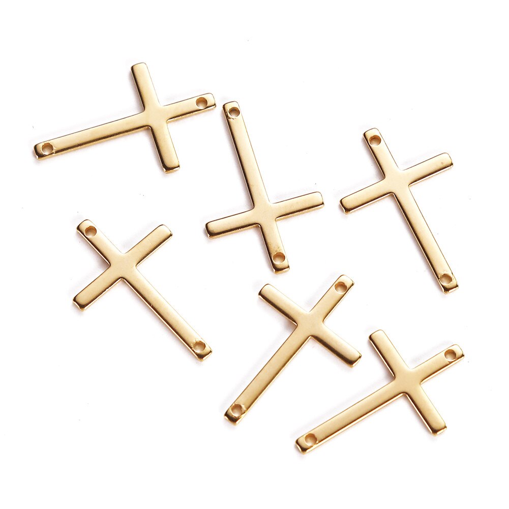 20 stks/partij Connector Cross Charms Hanger Christian Dubbele Gat Cross Charms Fit Armband Ketting Hangers Diy Sieraden Maken: Goud-kleur