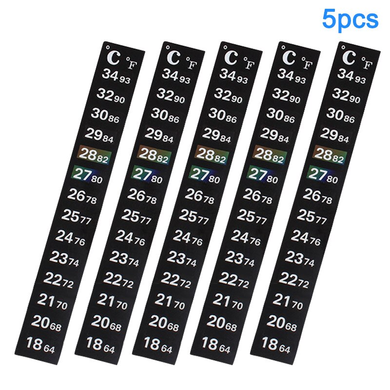 Fish Tank Aquarium Thermometer Temperature Strip Stick-on Degree Celsius Fahrenheit Display I88: 5 pcs