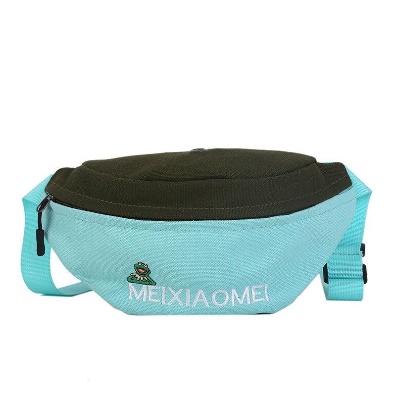 Kvinde talje taske fanny pack kvinder bælte tasker trend bryst packs banan tasker lærred materiale hip hop pakke bum nyre taske: Grøn
