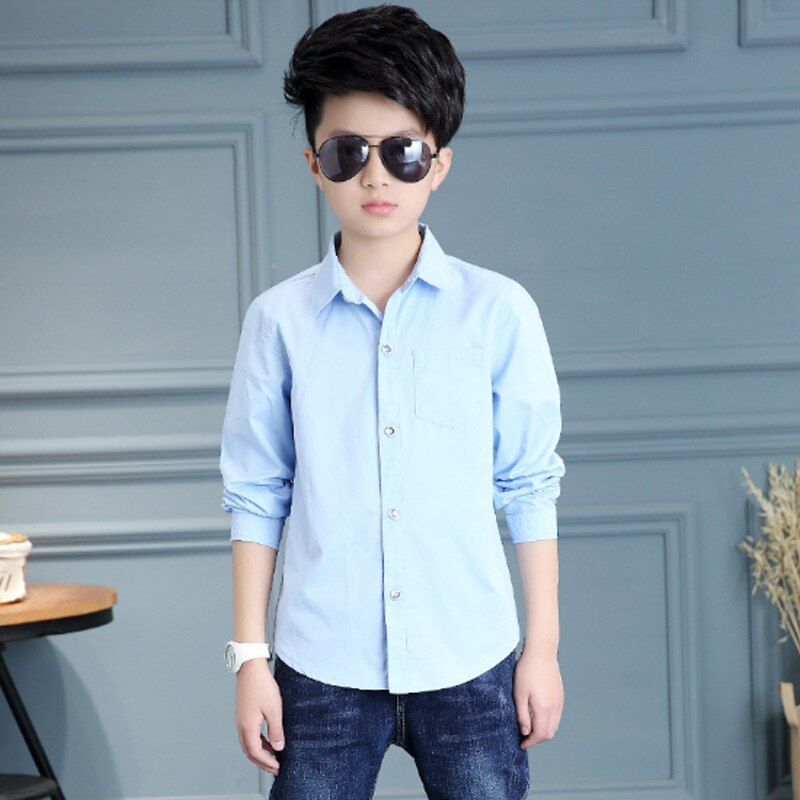 White Button Boys Shirts for School Full Sleeve Turn-down Boys Blouses Children Tops Teenager Kids Clothing Clothes Bs020