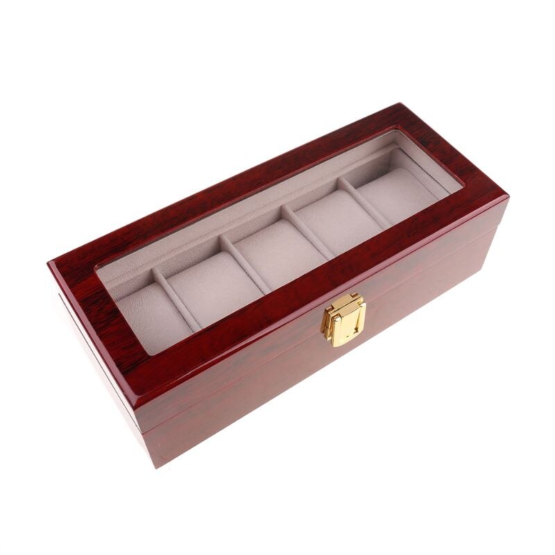 5 Slots Display Watch Boxes Wood Watch Storage Boxes Case With Lock Wooden Watch Jewelry Box