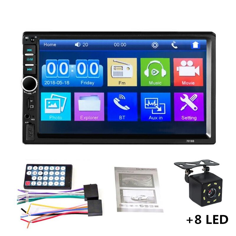 Autoradio 2 Din Fm Audio Stereo 7 &quot;Hd Touch Screen MP5 Bluetooth Multimedia Speler Ondersteuning Tf Usb Aux input Autoradio: Radio and 8 LED