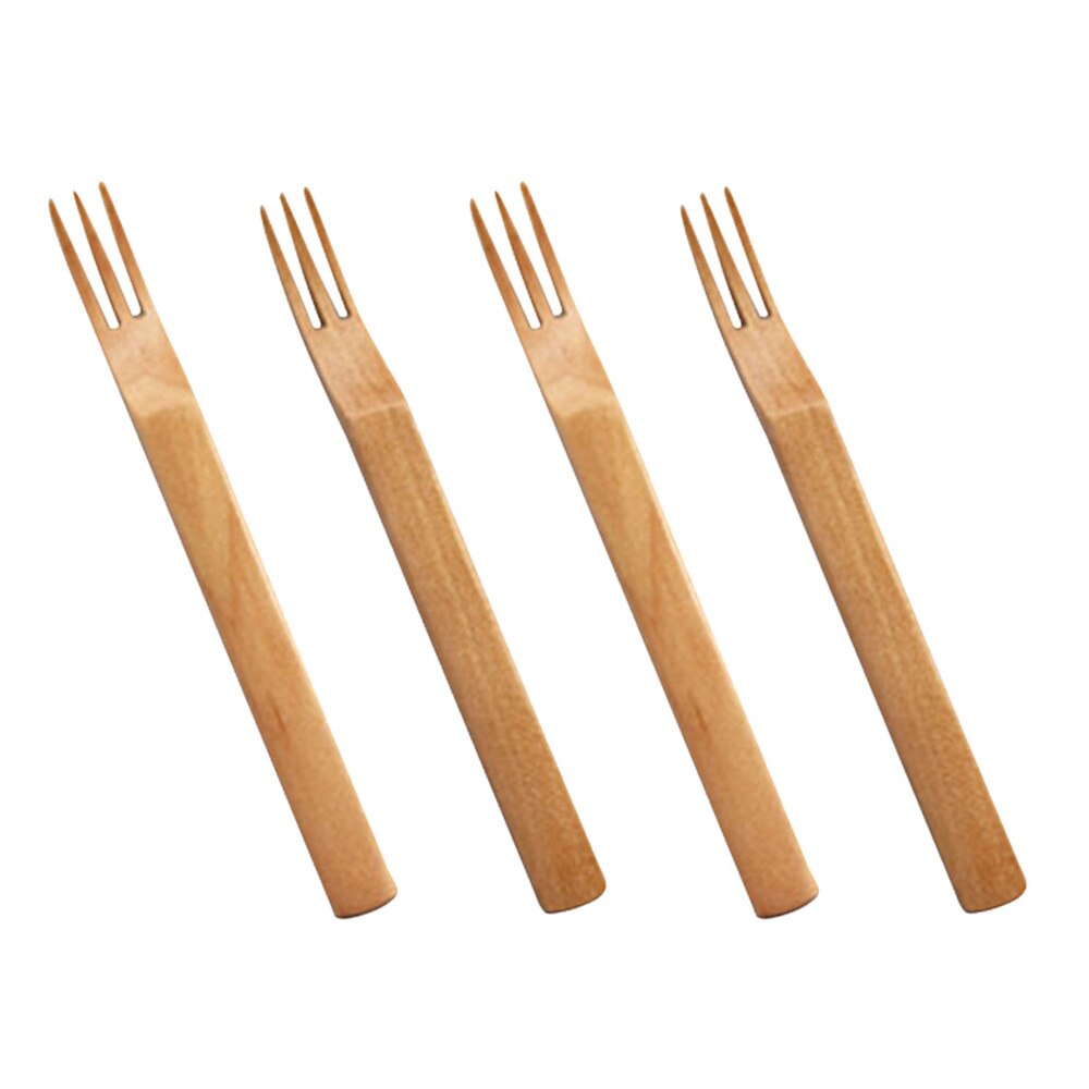 Tenedores de tres dientes de madera de estilo japonés, tenedor de ensalada, tenedores de postre, 4 Uds.