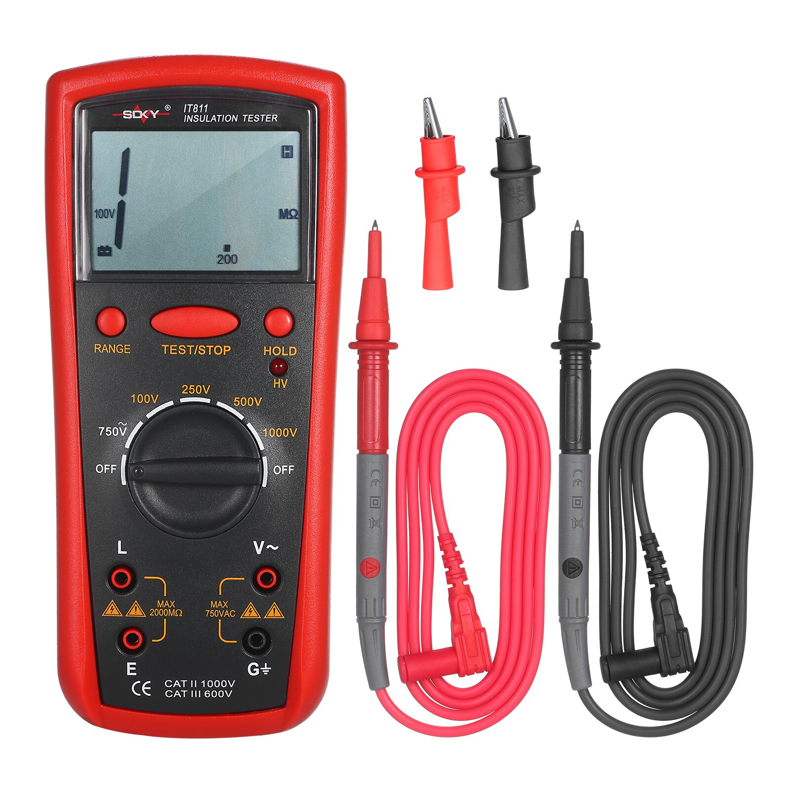 Insulation Resistance Meter Digital Megger Ohmmeter Handheld Insulation Tester 1MΩ-20GΩ Auto-Ranging Measurement Instrument