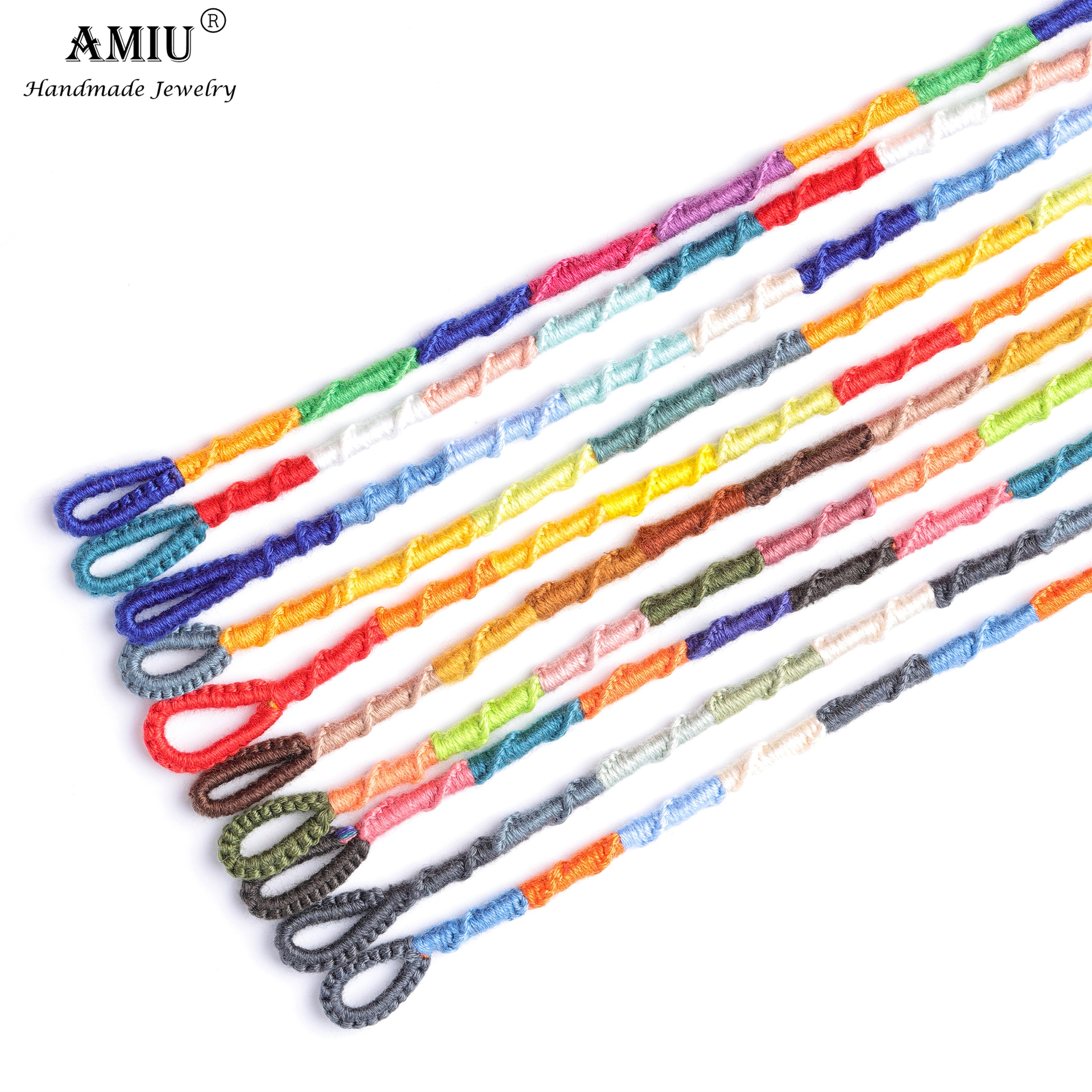 AMIU Handgemachte Freundschaft Böhmen Geflochtene gewebte Seil Fußkettchen Armbinde mit Quaste Brasilianische Schnur Fußkettchen Armbänder