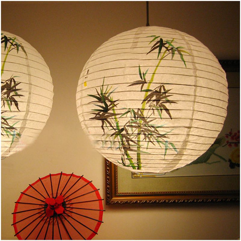 30cm lampeskærm papir lanterne orientalsk stil lys dekoration kinesisk, bambus