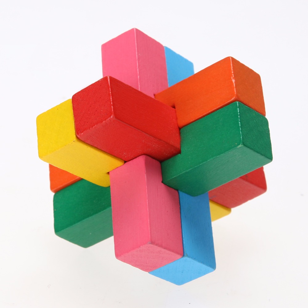 4 Stks/partij 3D Kleurrijke Kong Ming Luban Lock Houten Speelgoed Puzzel Hersenen Tease Kinderen Speelgoed Puzzel Speelgoed Voor Kinderen volwassenen Hout Speelgoed