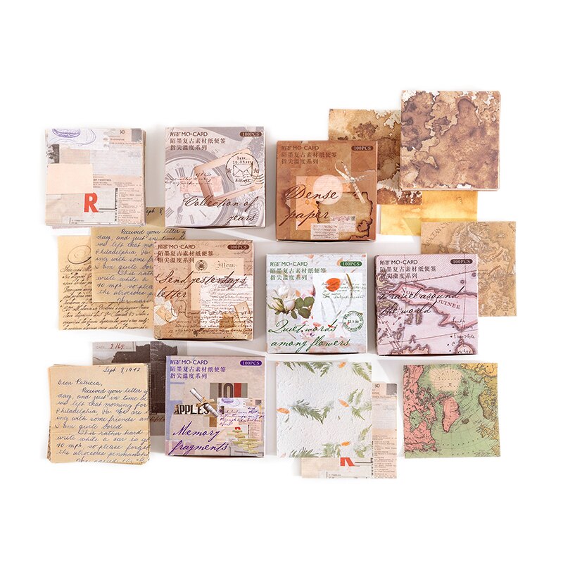 100 pcs /pack Old Time Retro Base Paper Notes Antique Handbook Diary Notebook Decoration