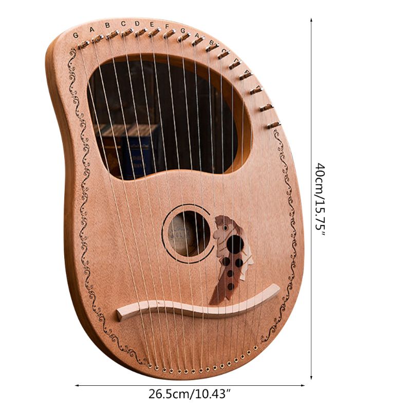 Mahagoni-holzharfe, 16 saiten, 16 töne, tragbares leierinstrument, musikinstrument für anfänger, weihnachten